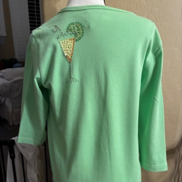 Quaker Factory Beaded/Sequin Cocktail Time Cotton Pull Over Tee - Size Small - Picture 4 of 9